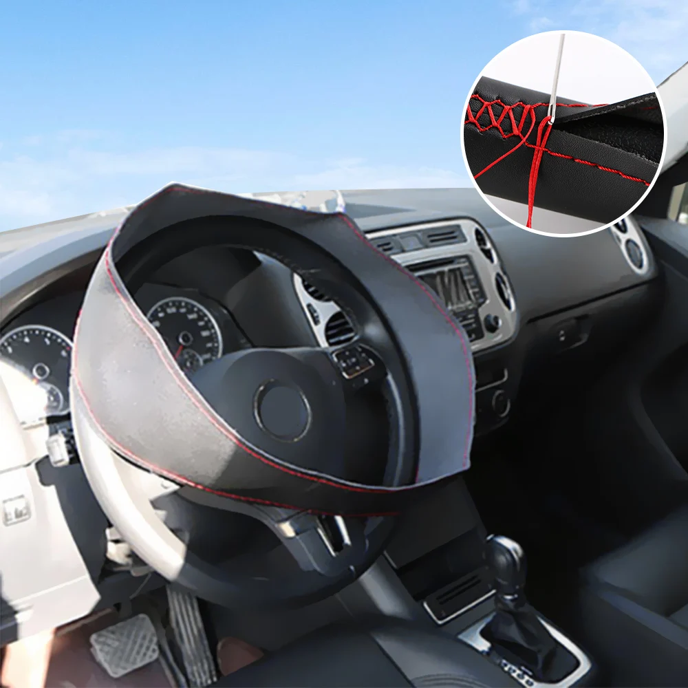 FORAUTO 38 см универсальные DIY Чехлы рулевого колеса автомобиля протектор рулевого колеса из искусственной кожи с иглой и резьбой Авто украшения
