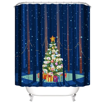 

4PCS Modern Christmas Pattern Shower Curtain Set Mat Toilet Cover Shower Curtain Bath Seat Covers For Bathroom Decor LBS