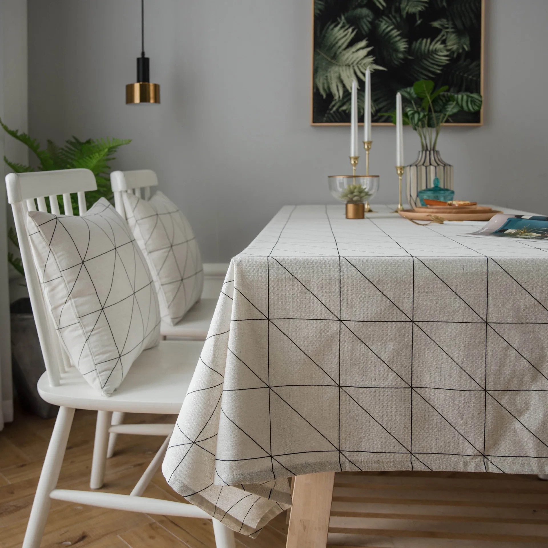 

rectangular pvc tablecloths simple geometric printing tablecloth on the table waterproof white table cover home decoration DW114