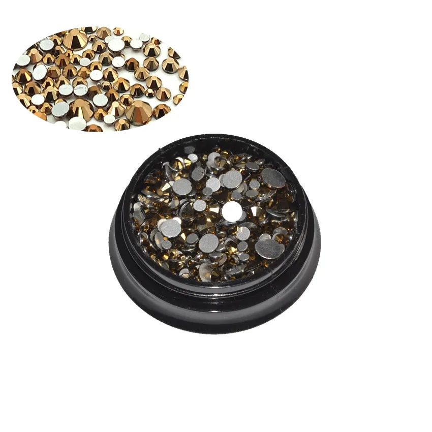 Mix 350pcs gold 1 коробка, кристаллы, стеклянные стразы для ногтей, смешанные размеры, опаловые Стразы с плоской задней поверхностью для ногтей, аксессуары для ногтей, стразы, 3D украшения для ногтей - Цвет: Mix 350pcs gold
