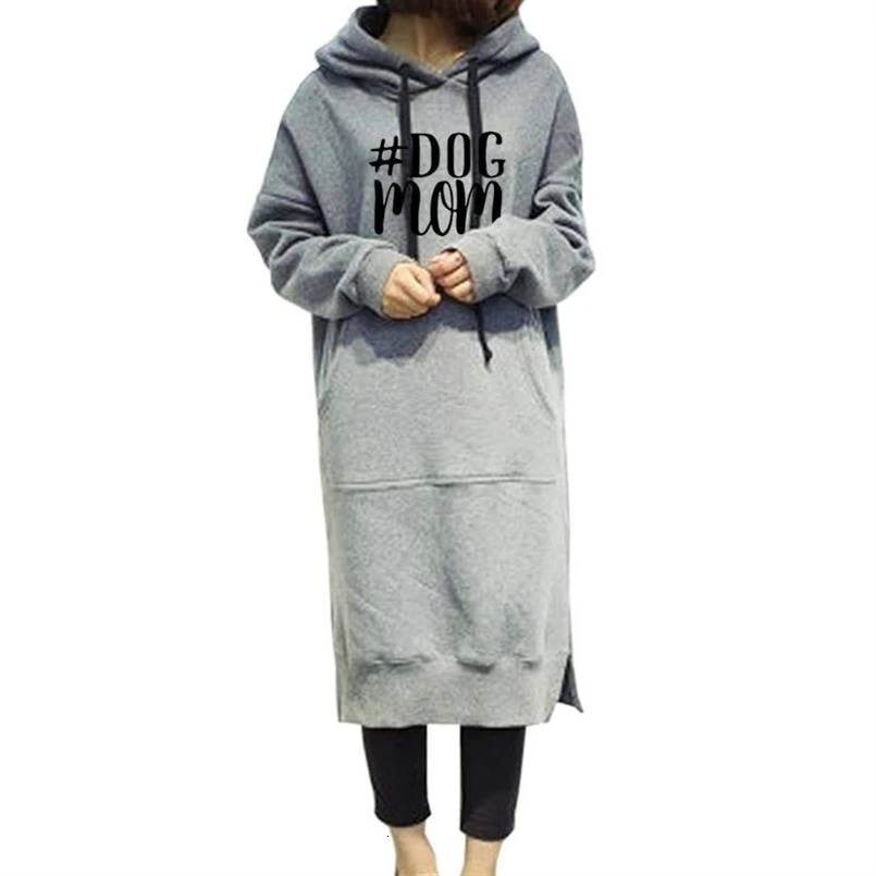 

Hoodies For Women Long One-Piece Dog Mom Letters Print Kawaii Tops Hoodies Sweatshirts Female Frauen Pattern Hoody