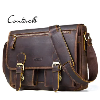 

CONTACT'S Men Briefcase for Business Genuine Shoulder Bag Leather Laptop Handbag Casual Messenger Male Travel Large Capacity Bag