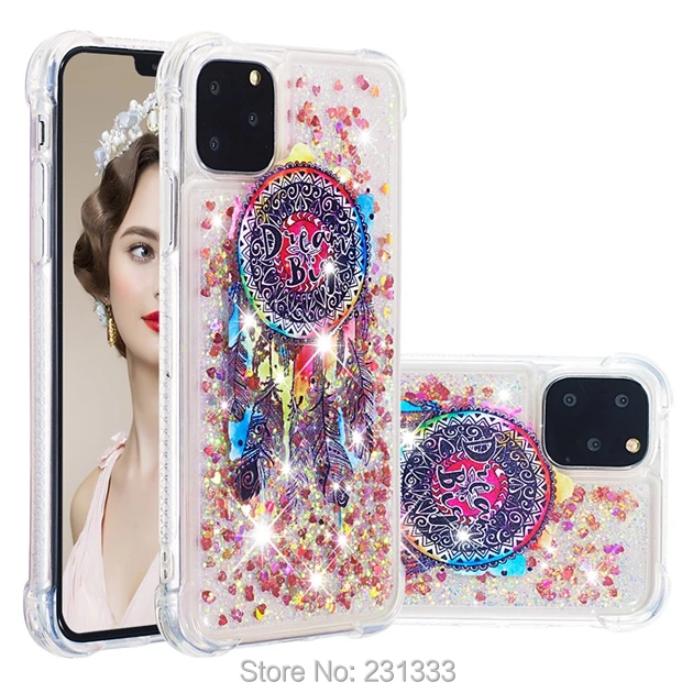 Для Iphone 11 PRO MAX 6,5 5,8 6,1 дюймов жидкий противоударный мягкий ТПУ чехол мультяшная Сова Цветок Блестящий Прозрачный кожаный чехол Мода 100 шт