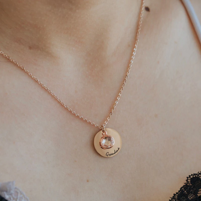 Customized Personalized Engraved Baby Name Pendant Necklace Birthstone Gemstone Mom Mother\'s Day Gift Ideas for Grandma Gift