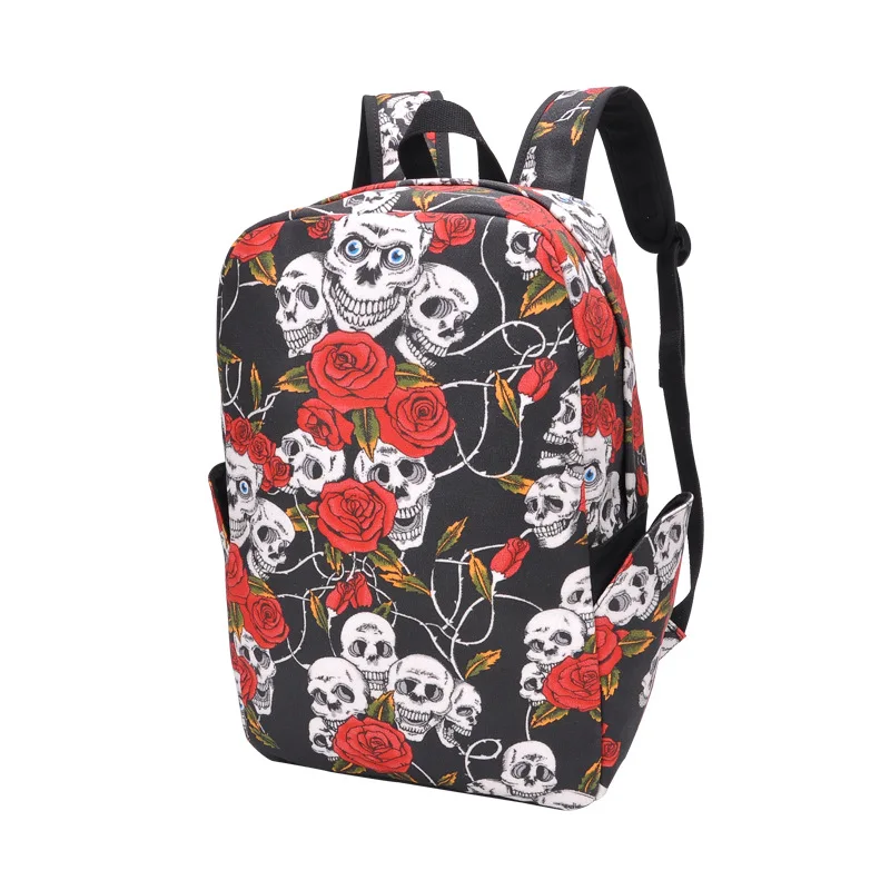 New Gothic Women Backpacks Skull Roses Backpacks For Teenage Girls Computer Laptop School Bags Halloween Mochila