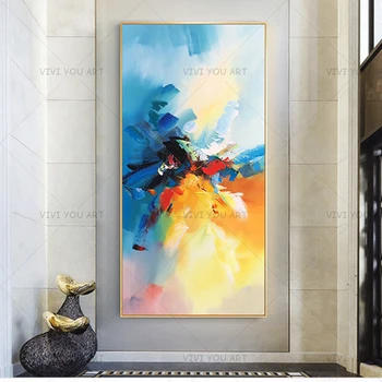 

Colorful Abstract Yellow Pink Blue Dream Sheet Oil Painting Canvas For Room Decor Modern 100% Handmade Picture Painting