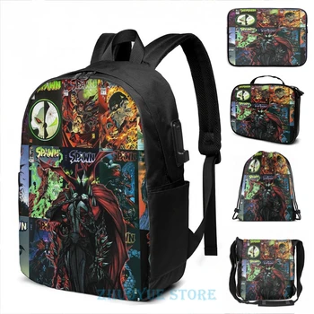 

Funny Graphic print Spawn (2) USB Charge Backpack men School bags Women bag Travel laptop bag