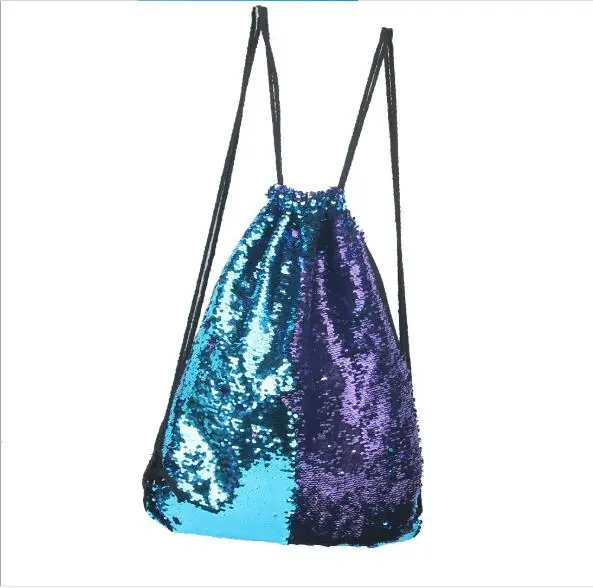 Skyblue Darkpurple Модный спортивный женский рюкзак для путешествий с блестками и шнурком - Цвет: Skyblue Darkpurple