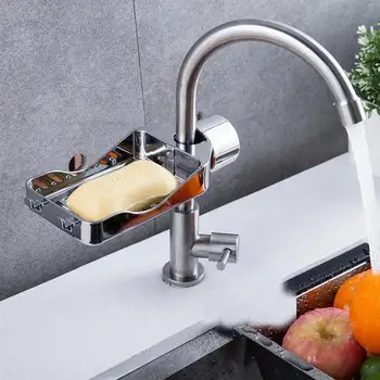 

ABS Not Rusting Faucet Rack Rag Drain Rack Kitchen Free Punch Sink Sponge Holder Rack Adjustable Bathroom Soap Rack