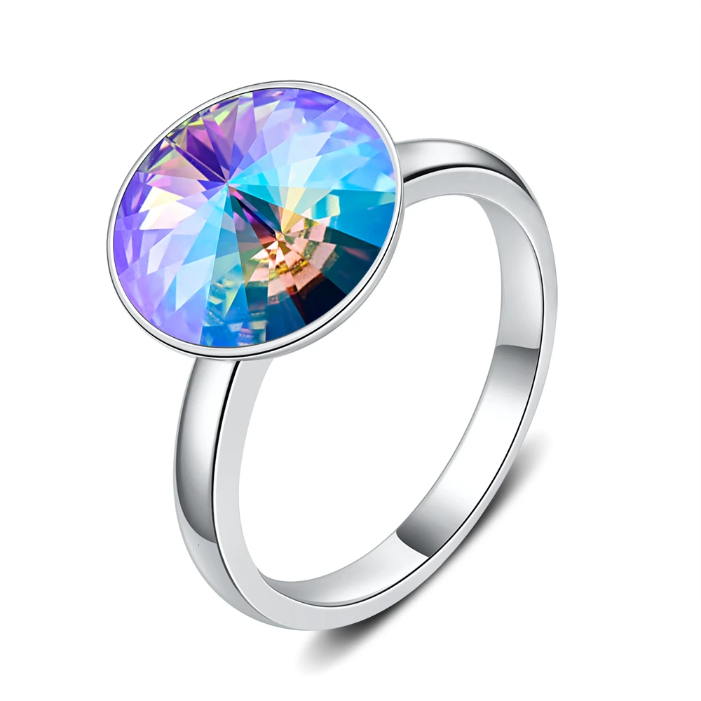 Женские кольца с кристаллами Swarovski, новые модные кольца с круглым камнем RIVOLI для женщин, элегантные вечерние ювелирные изделия на свадьбу, романтический подарок - Цвет основного камня: PARSH