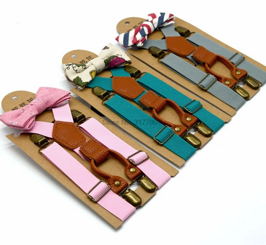 DHL 50pcs Baby High Elastic Bow Ties Set Boys Wedding Matching Braces Suspenders Bowknot Kids Gentle Bow Ties with Metal Clip