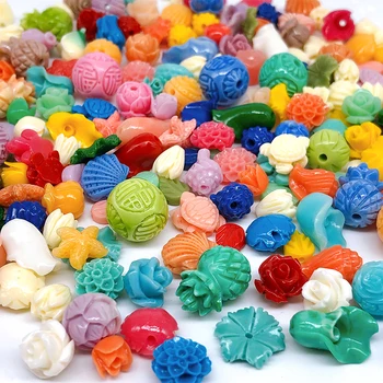 

many Style 10/20pcs Mixed Artificial Coral Stone flowers Bead Marine turtle starfish beads Charm for DIY Bracelet Jewelry Making
