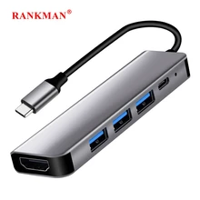 Rankman Type C to USB-C 3.0 2.0 4K HDMI-compatible Adapter Hub Dock for MacBook Samsung S20 Dex Xiaomi 10 PS5 OPPO Find X3 HDTV