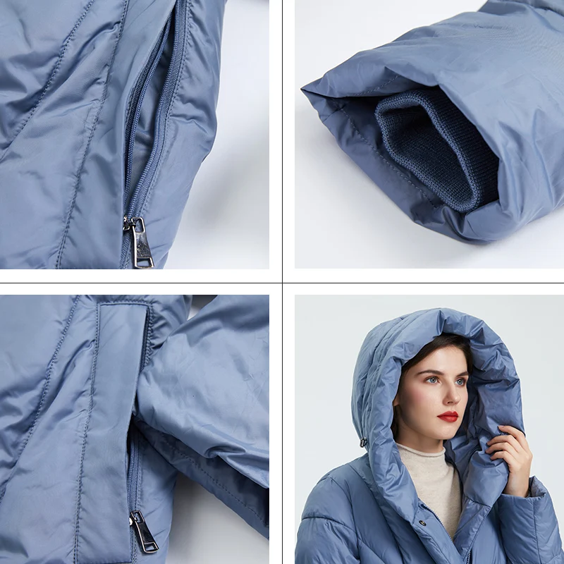 Astrid2019 Winter new arrival down jacket women outerwear high quality gray color thick cotton with a hood long style women coat FR-7059