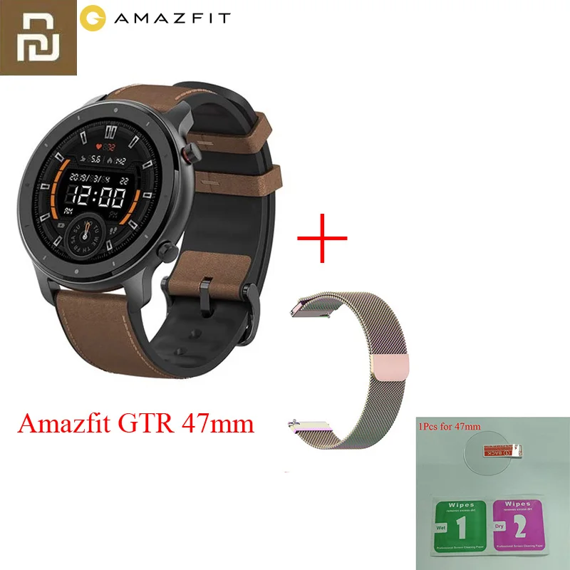 Английская версия Xiaomi Amazfit GTR 47 мм Смарт-часы 5ATM водонепроницаемые Смарт-часы GPS управление музыкой с защитой экрана подарок - Цвет: Add Milanese Colorfu