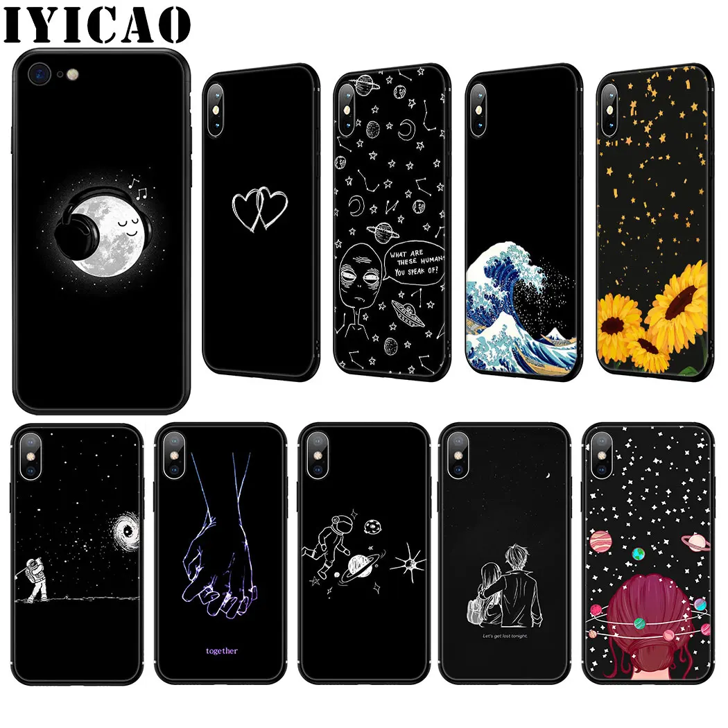 Черный белый мягкий силиконовый чехол с рисунком для iPhone 11 Pro Max XR X XS 8 7 6 6S Plus 5 5S SE |