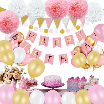 

39/59pcs Happy Birthday Letter Banner Rose Gold Confetti Balloons Baby Shower Birthday Decorations Boy Girl Kids Party Favors