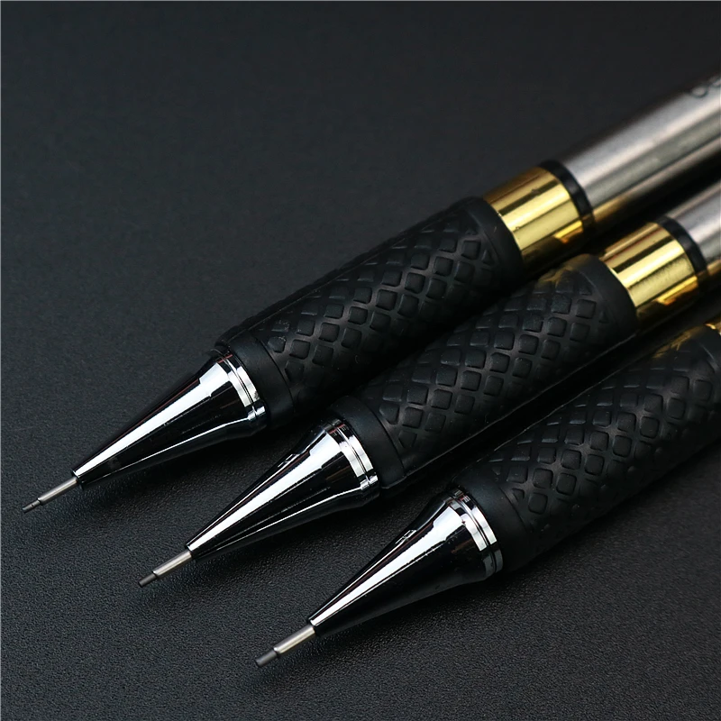 Rubber non-slip metal mechanical pencil Stainless steel penholder 0.5mm 0.7mm 0.9mm 2B black Pencil lead 2