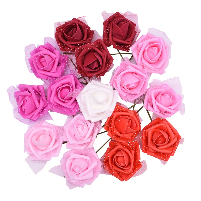 10/20 штук 7 см Цветной Искусственные из ПЭ пена розовыми цветами с Пряжа невесты держат букет принадлежности для украшения свадебной вечеринки самодельный венок ремесла