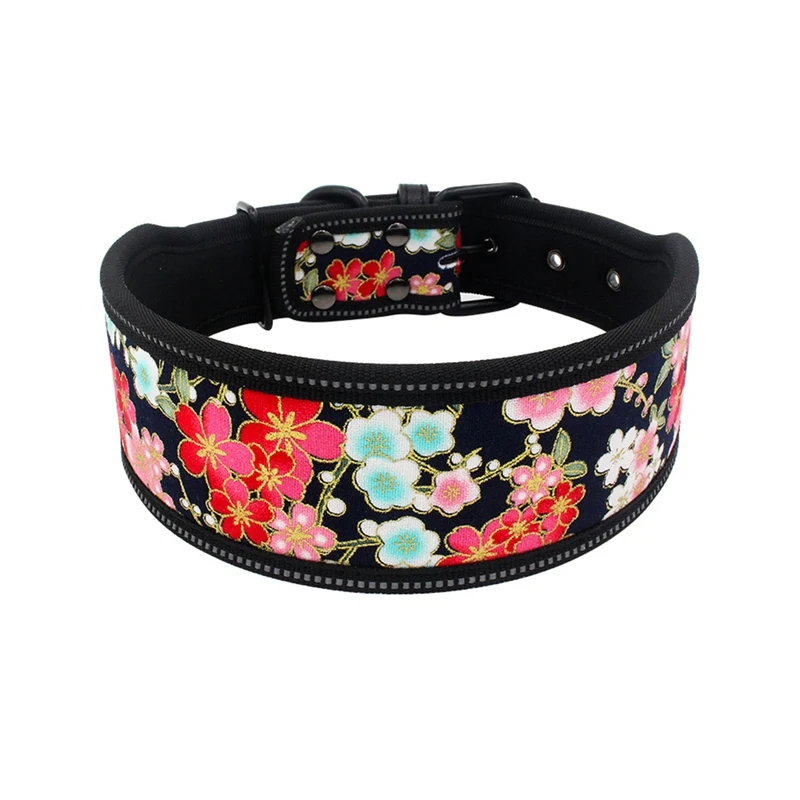 Reflective Nylon Dog Collar Fashion Printed Adjustable Pet Collars For Medium Large Dogs Pitbull S M L