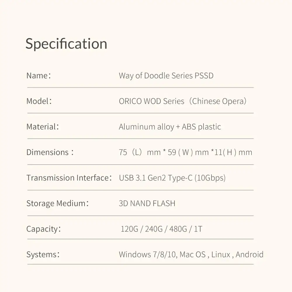 Orico-unidade de Estado Sólido Portátil para Laptop Ssd Externo Sata Usb 3.1 Gen2 Tipo-c 10gbps 2.5 1tb 480gb 240gb 120gb - Imagem 3