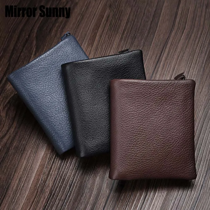 

MIRROR SUNNY Cow Leather Man Short Wallet with Coin Purse Cowhide Male tri-fold Wallet Genuine Leather Men's Wallets