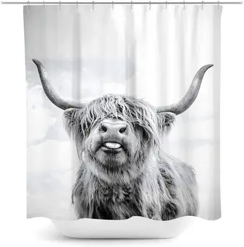 

Highland Cow Bull Shower Curtain Western Wildlife Animal Portrait Bathroom Curtain Polyester Fabric Waterproof