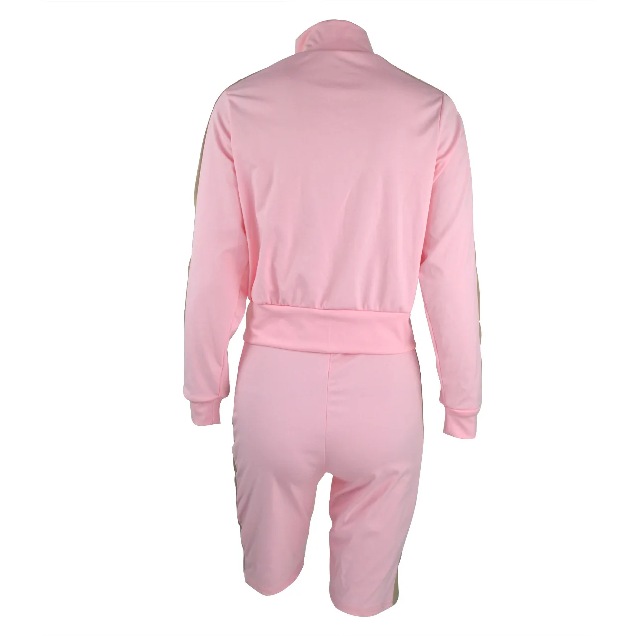 matching workout sets Contrast Color Patchwork Women's Sport Suit Turn Down Collar Full Sleeve Jackets and Knee Length Pant Casual Two Piece Outfit lounge wear