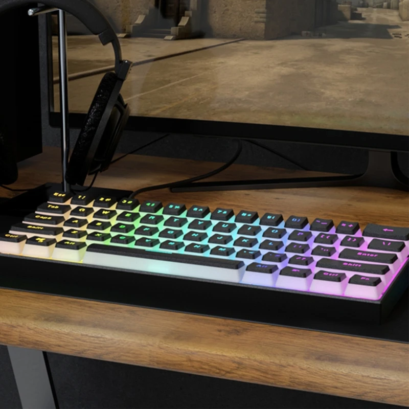 Type-C RGB LED Double Skin Milk Wired Mechanical Keyboard Mini Gaming Keyboard 61 Keys Gateron Switchs for PC Mac