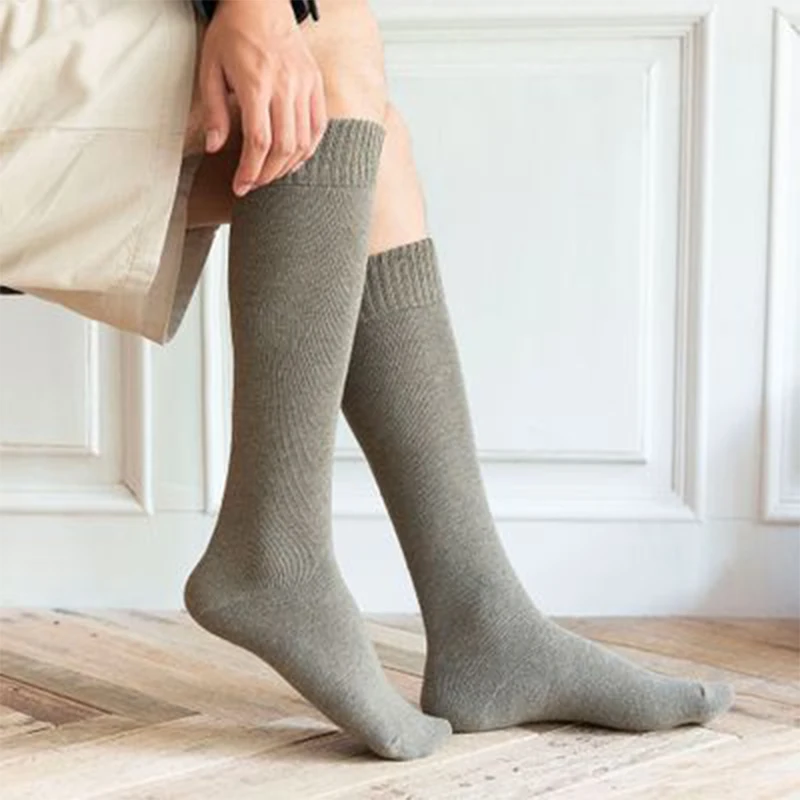 Winter Thick Men's Socks Solid Color High Knee Socks Leg Snow Warm Thicken Long Sock Man Cotton Warm Compression Sock