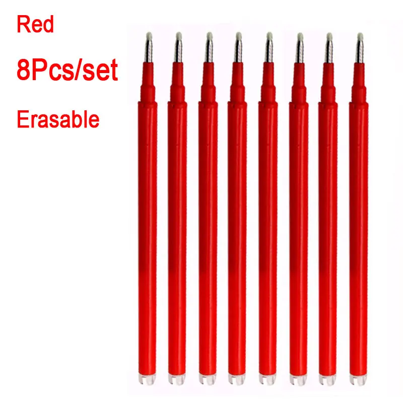 8pcs red ink 8 шт./компл. 0,5 мм стержень со стираемыми чернилами, стираемая ручка с заправляемым стержнем гелевые стержни для заполнения ручки цвет синий, черный; большие размеры канцелярские принадлежности приспособления для работы - Цвет: 8pcs red ink