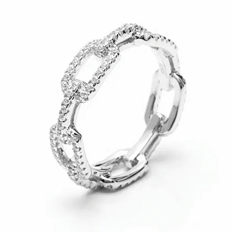 

Sparkling Chain painting full Diamond Rings Luxury 100% 925 Sterling Silver Wedding Rings For Women New Brand Jewelry gift