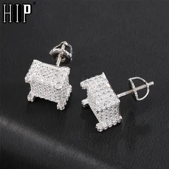 

Hip HOP Micro Full Pave Rhinestone CZ Stone Bling Ice Out Stud Earring Gold Color Copper Earrings For Women Men Jewelry