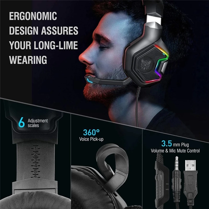 K10 K10 Pro wired Gaming Headset Stereo HIFI Music Headphones With Mic RGB Light 3 5MM AUX Gaming headphone for Desktop notebook