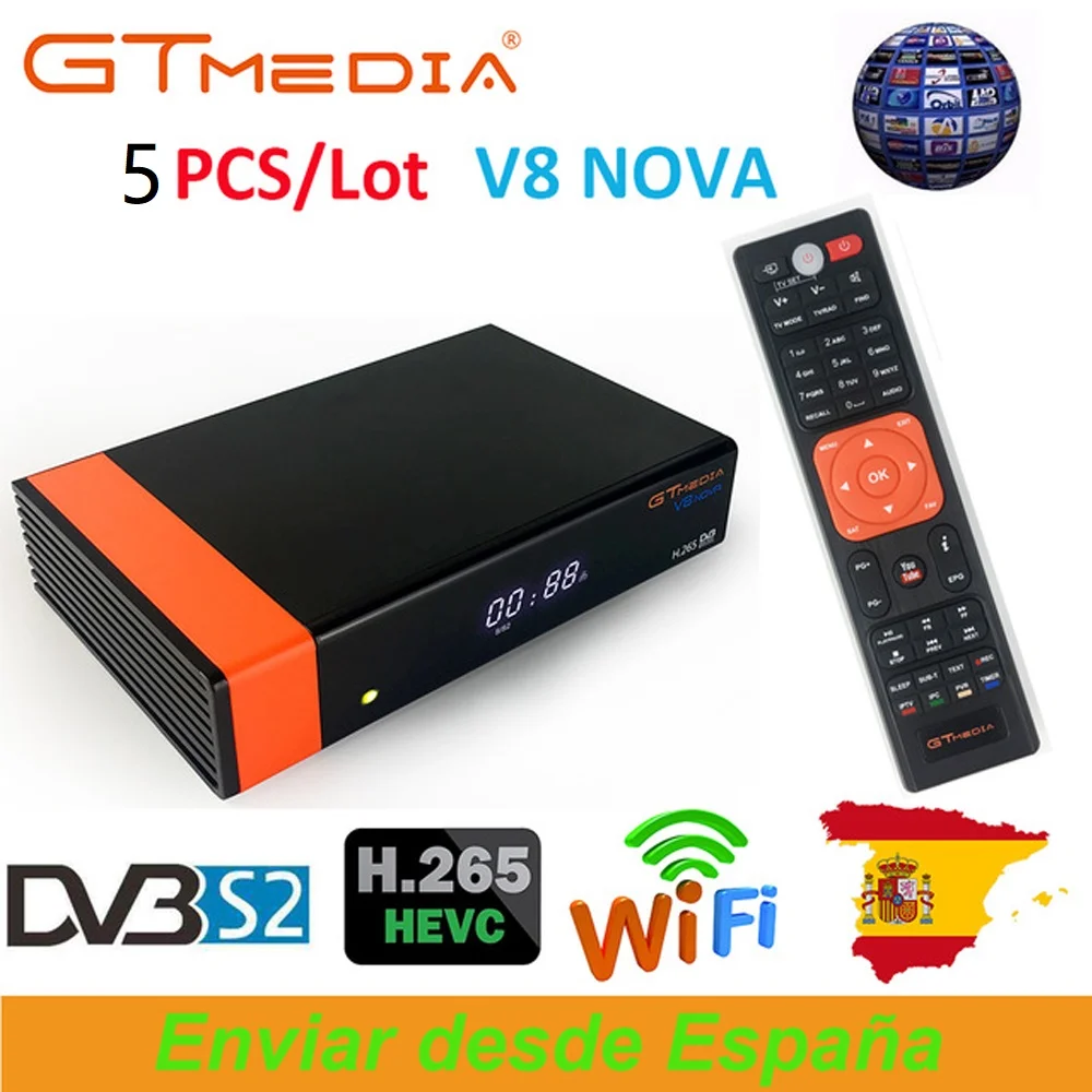 

5Pcs Receptor Gtmedia V8 NOVA same as freesat V9 SUPER DVB S2 satellite receiver Builtin wifi support H.265, AVS better V9 super