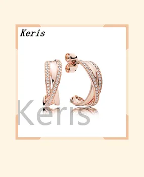 

100% silver sterling 1:1 glamour 280730cz pink interlaced earring original female hoops fashion jewelry
