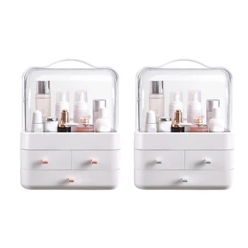 

Multifunction Transparent Cover Makeup Storage Boxes with Portable Handle Three Drawers Desktop Cosmetics Jewelry Case