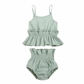

Infant Kid Baby Girl Linen Ruffle Tops Shorts Pants Outfit Clothes 0-18M 2PCS