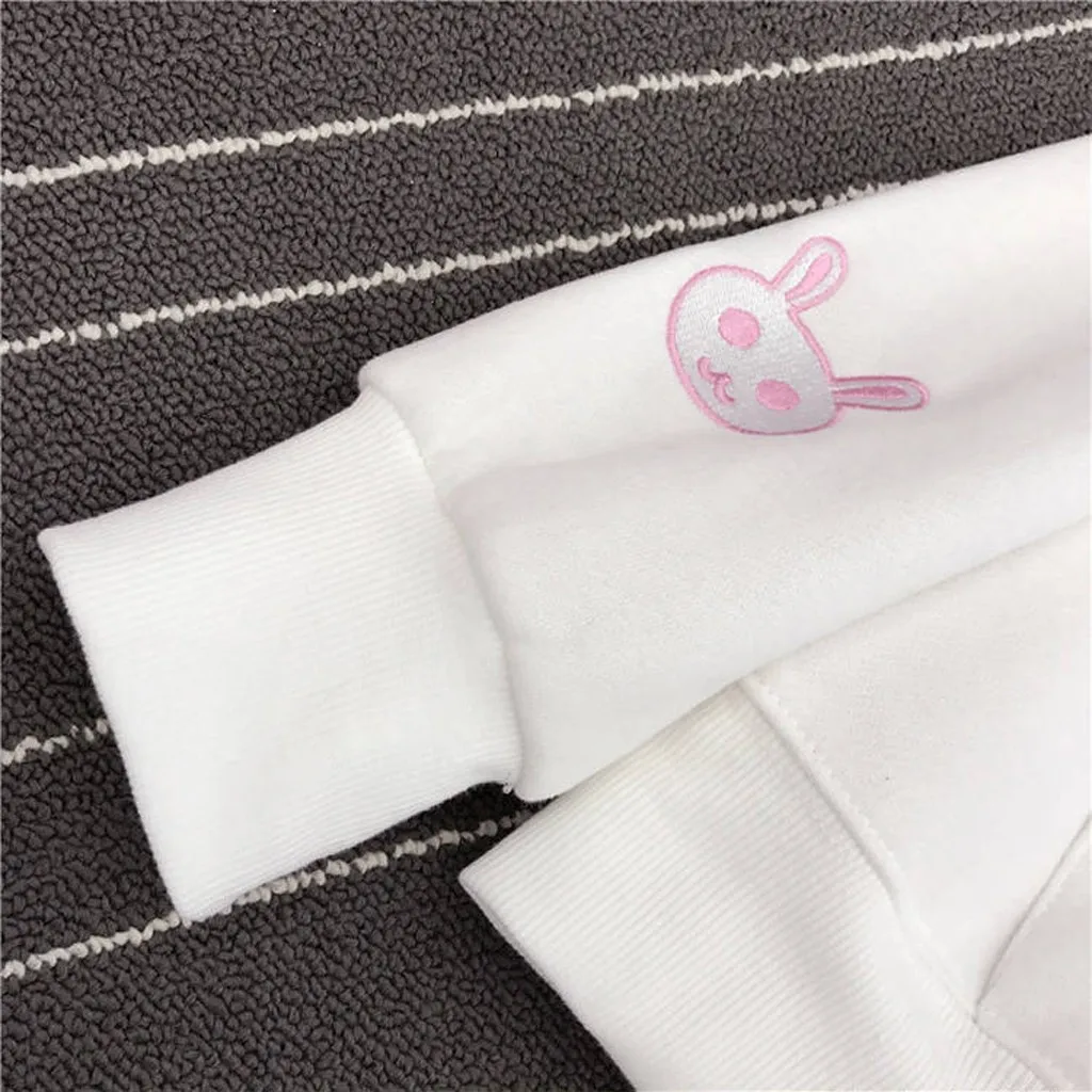 Стильный бар Harajuku Kawaii толстовки для женщин топ милый кролик уха Толстовка Женский негабаритный пуловер с капюшоном модная уличная