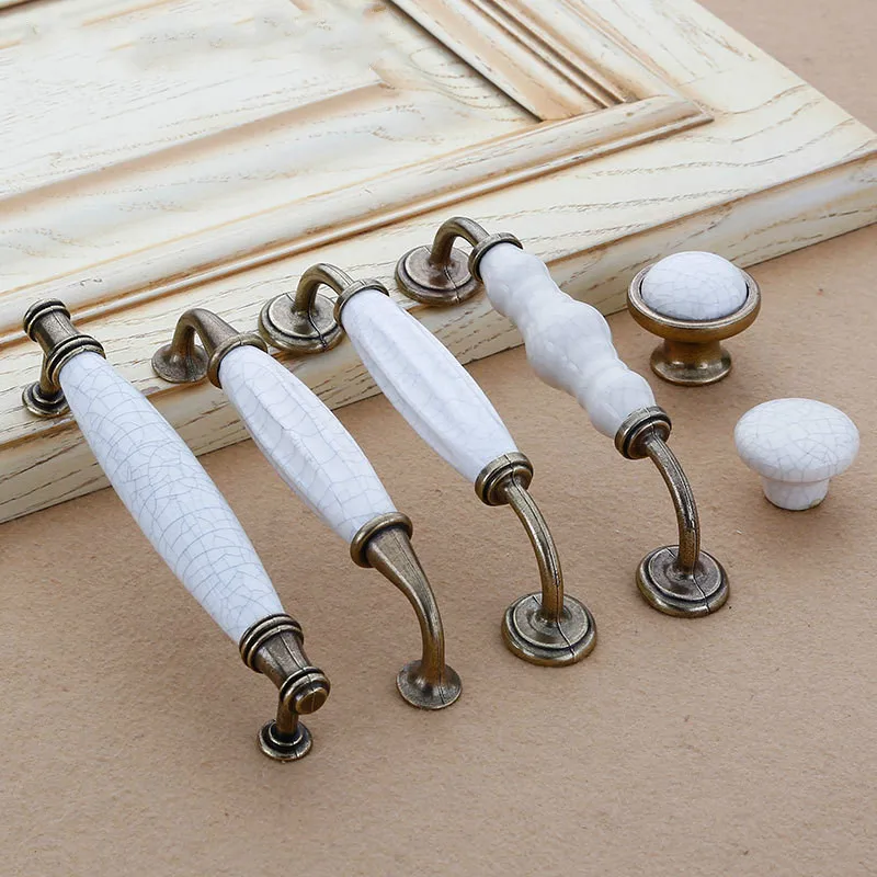 

JD European Crack Cabinet Door Knob Drawer Ceramic Handle Wardrobe Furniture Handle Antique Ceramic Handle Hardware Zinc Alloy