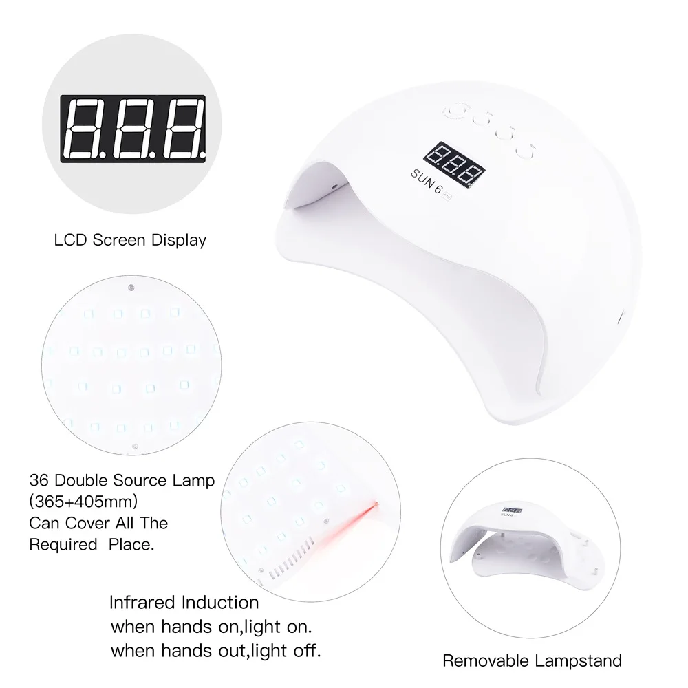 Large SUN 6Pro UV lamp 90W nail dryer automatic induction timing display nail dryer lamp for nail gel polishing and drying nails