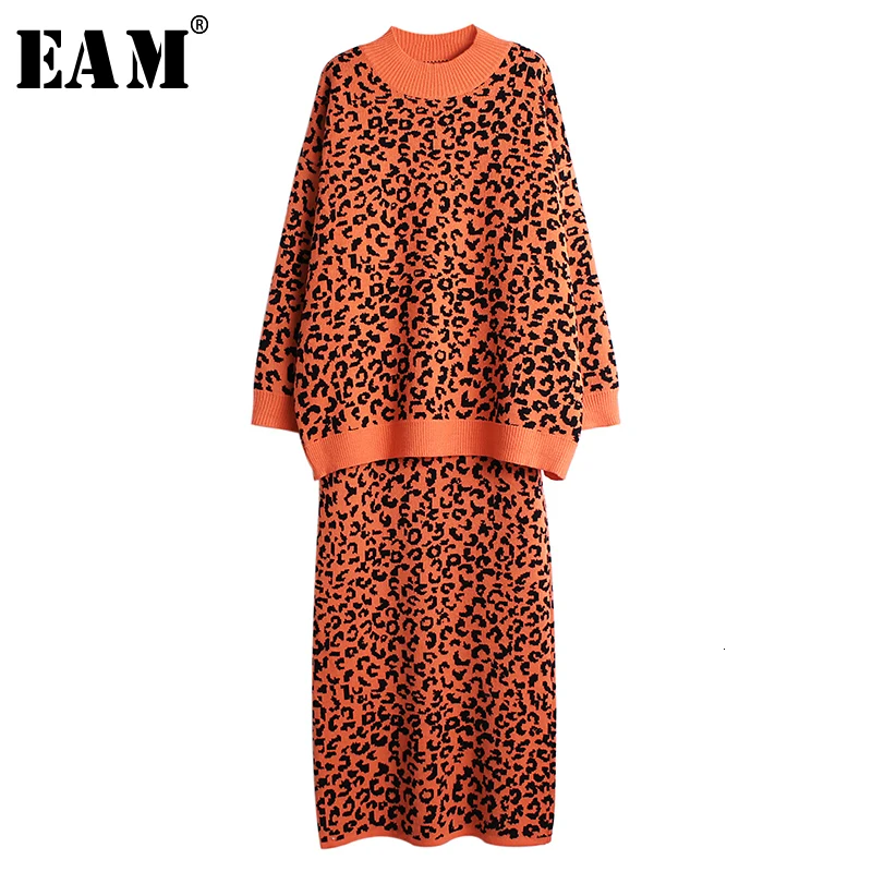 

[EAM] Half-body Skirt Leopard Knitting Two Pieces Suit New Turtleneck Long Sleeve Women Fashion Spring Autumn 2020 19A-a425