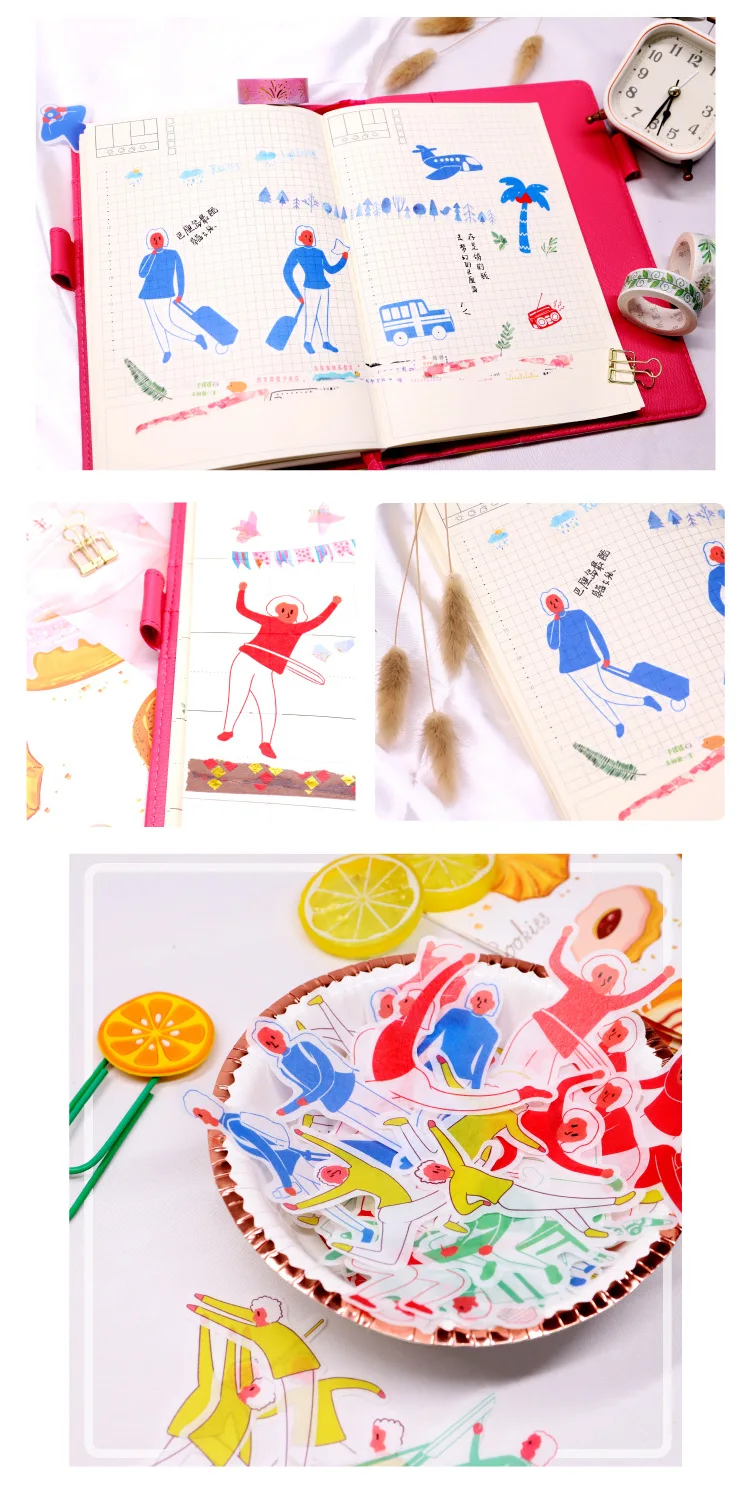 Paper And Ink PDA Japanese Paper Sticker Package 45 PCs Sweet Small Daily Life Cartoon Hand Account Material Life Little People