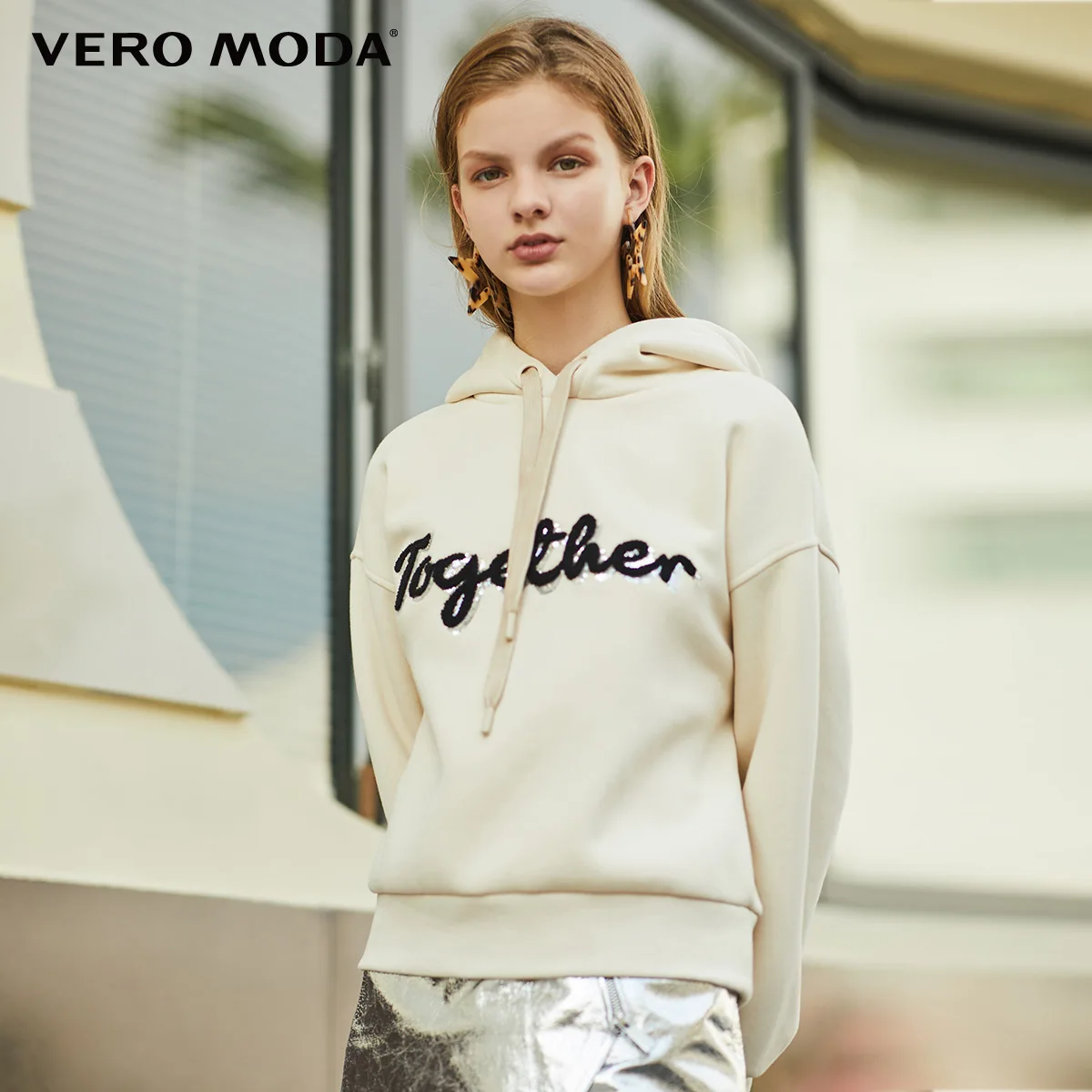 Vero Moda Новая Женская флисовая толстовка с капюшоном из флока с буквами | 319433505 - Цвет: Oyster gray