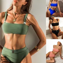 High Waist Push Up Bandeau Bikini Set Women Swimwear 2020 Swimsuit Bathing Suit Two Piece Beachwear High Waist Push Up Bandeau Bikini Set Women Swimwear 2020 Swimsuit Bathing Suit Two Piece Beachwear