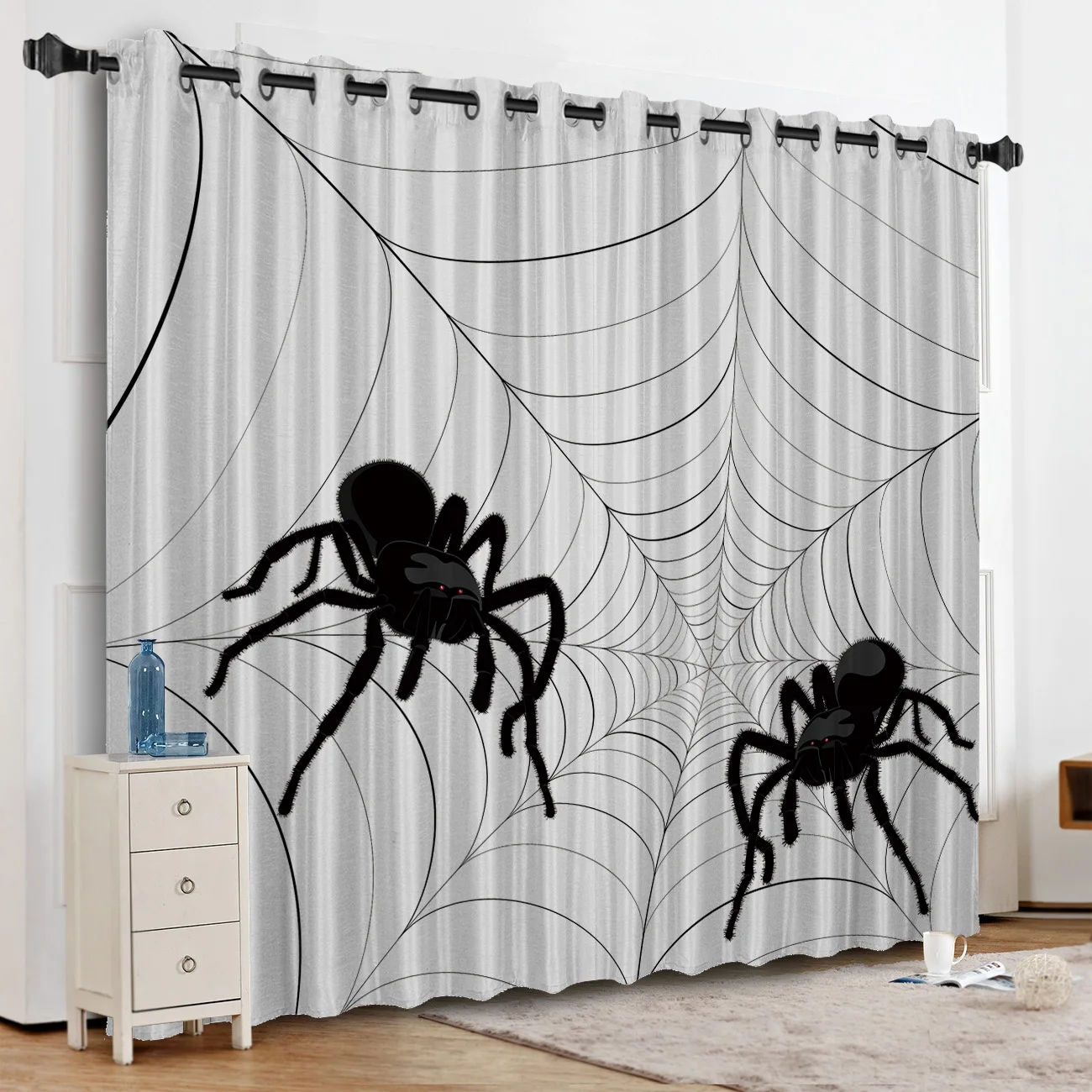 Halloween Spider Web Window Curtains Dark Bathroom Outdoor Floral Window Treatment Hardware Sets Curtain Panels With Grommets