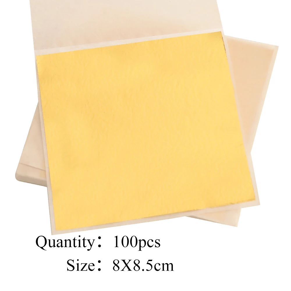 100pcs K-Gold Имитация золотой фольги тайваньский сплав лист бумаги золочение оберточная бумага для мебели Стены Статуя ремесла украшения 8*8,5 см - Цвет: 100pcs