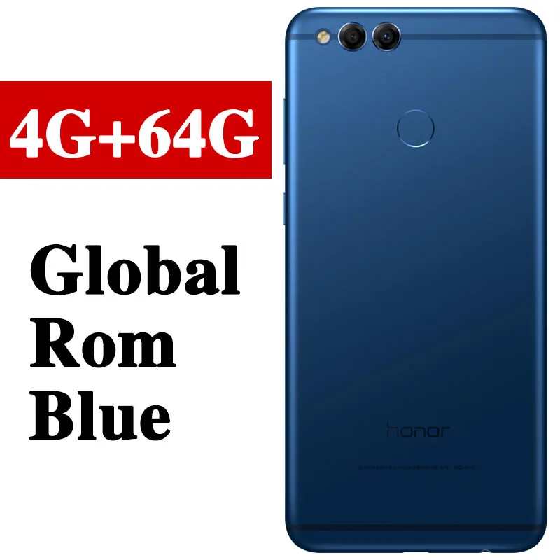 Мобильный телефон HONOR 7X4 Гб 64 Гб с глобальной прошивкой, 5,93 дюймов, Kirin 659, четыре ядра, Android 8,0, отпечаток пальца, 2160x1080, распознавание лица - Color: 4G 64G Blue