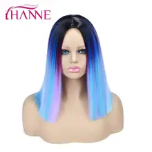 HANNE парики из синтетических волос с эффектом омбре, черный-фиолетовый, смешанный синий/розовый/Блонд/серый, короткие прямые парики для женщин, косплей или вечерние