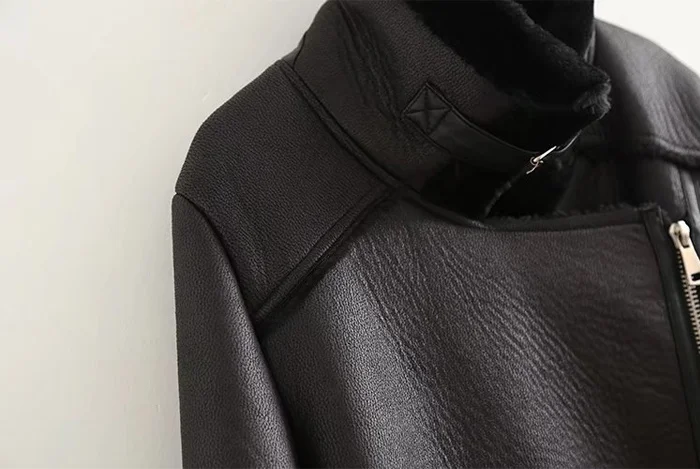 New Winter Women Sheepskin Coats Thicken high quality Faux Leather Fur Female Coat Fur Lining Leather Jacket Aviator